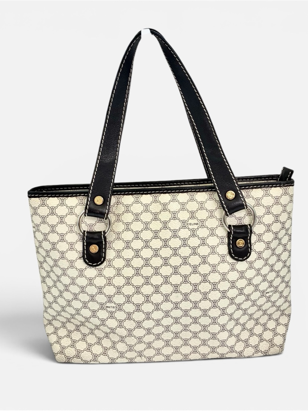 Celine Macadam Tote Bag Vintage Ivory Brown Shoulder Bag - Picture 2 of 15